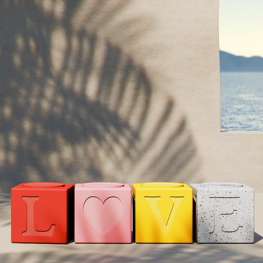 LOVE TOTEM - sedute/tavoli impilabili - set di 4 cubi