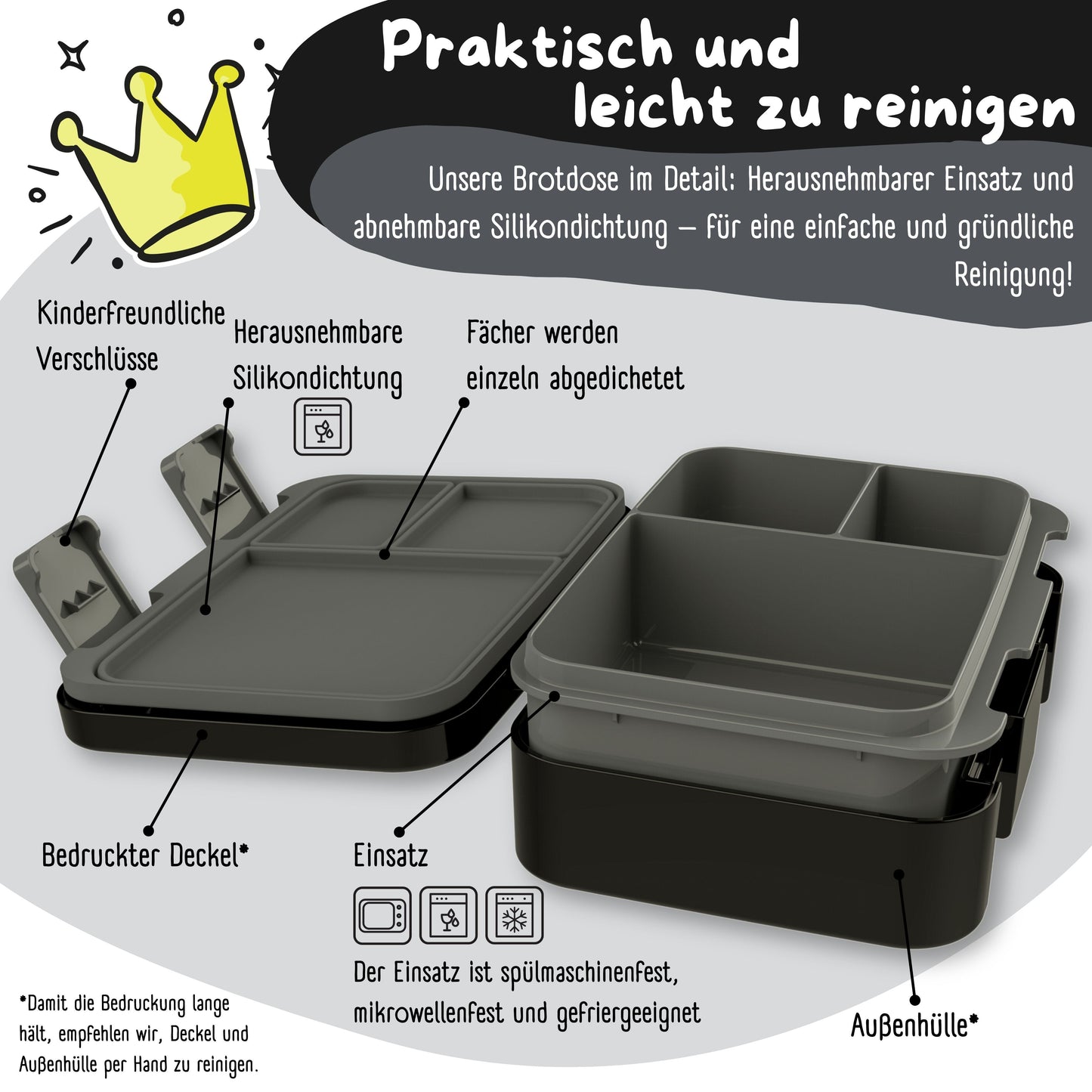 Brotdose mit Fächern, leicht & auslaufsicher - Game schwarz