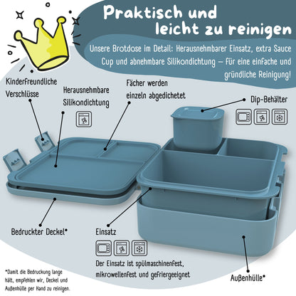 Brotdose mit Fächern, leicht & auslaufsicher - Sticker blau