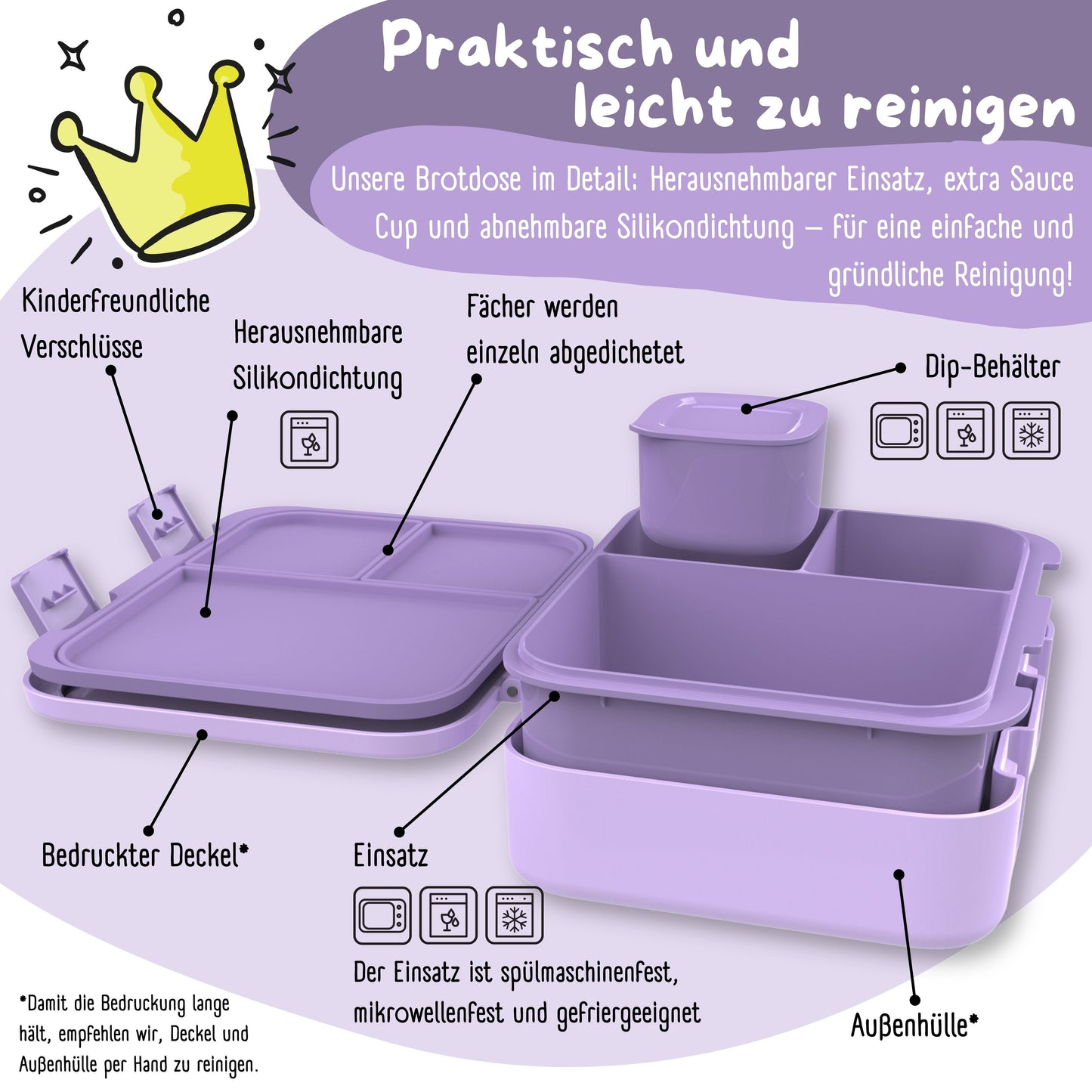 Brotdose mit Fächern, leicht & auslaufsicher - lila