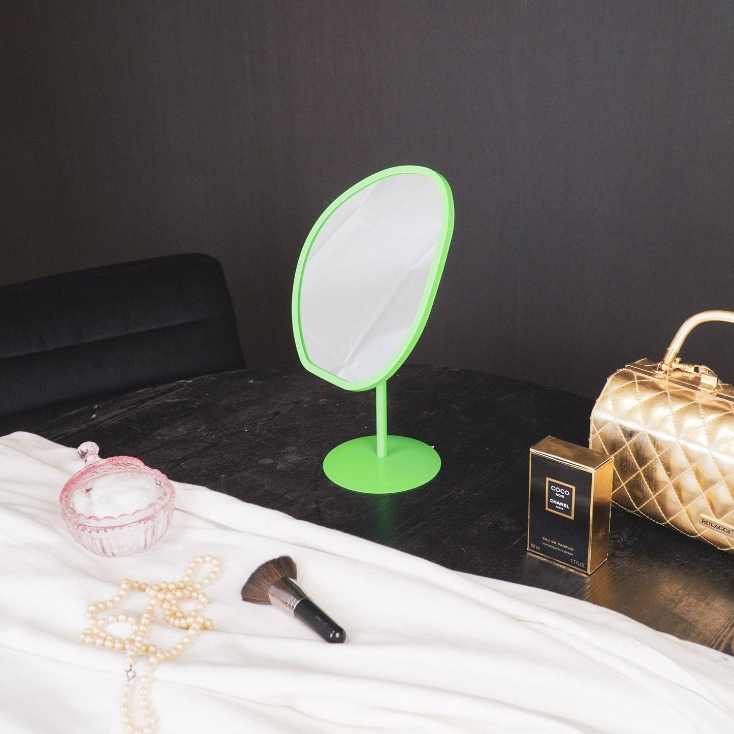 Espejo de maquillaje - Redondo - Verde - 16,5 x 12 x 31,5 cm