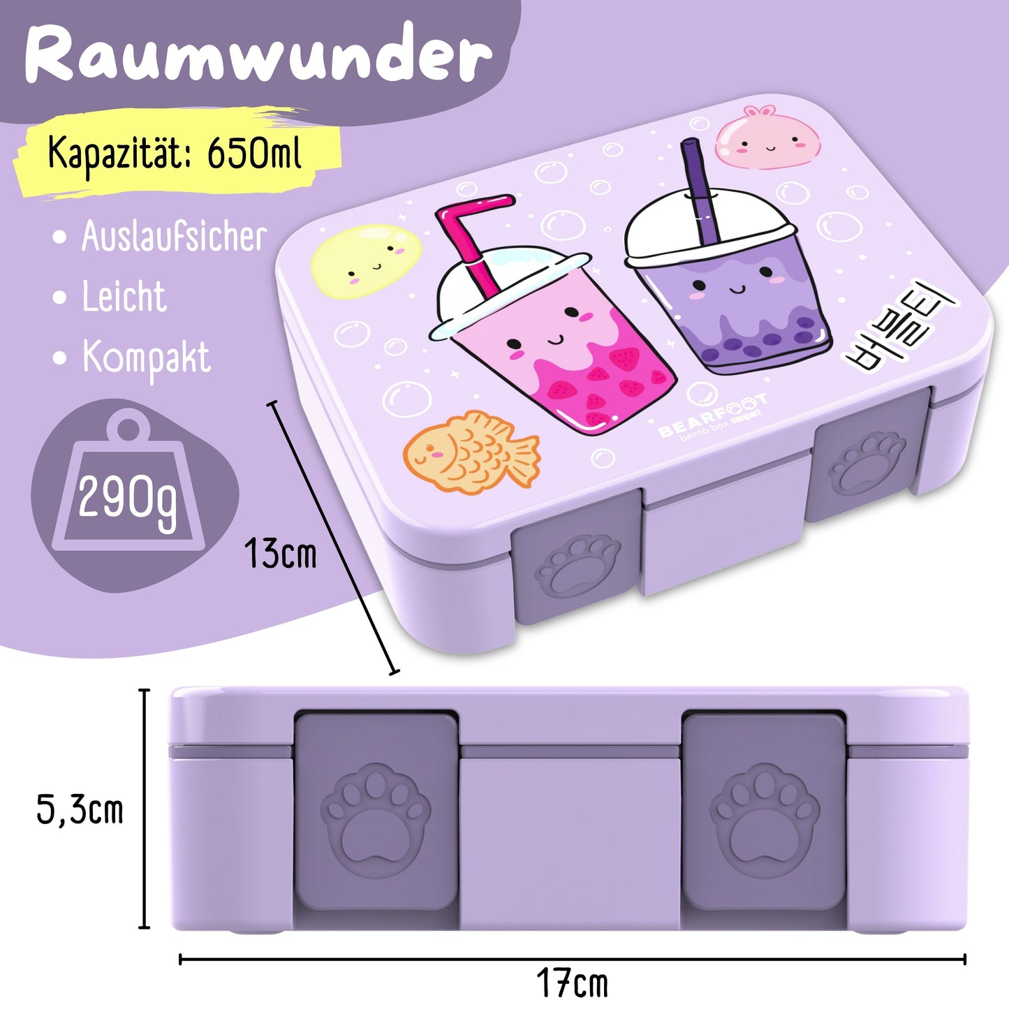Lunch Box with Compartments, Lightweight & Leak-Proof - Bubble Tea Purple