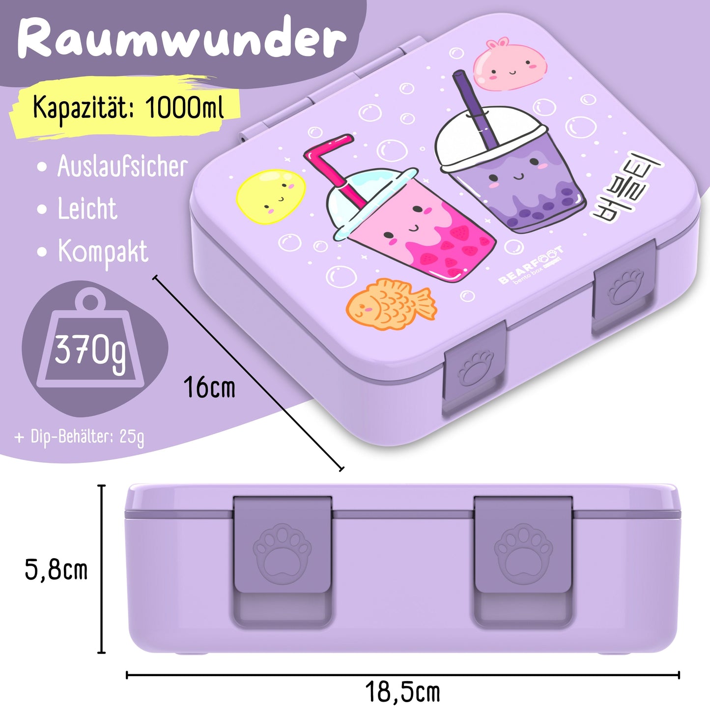 Lunch Box with Compartments, Lightweight & Leak-Proof - Bubble Tea Purple