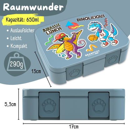 Brotdose mit Fächern, leicht & auslaufsicher - Dinos blau