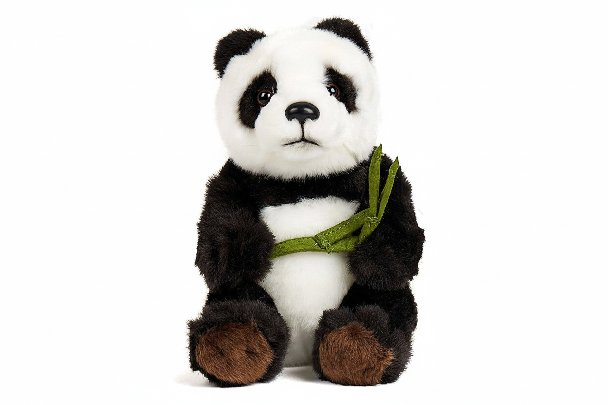 Seated Panda Plush with Bamboo