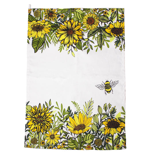 Bolsa de paño de cocina de algodón reciclado con girasoles, abejas y miel