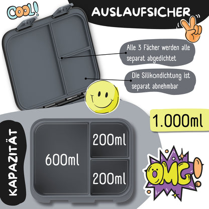 Brotdose mit Fächern, leicht & auslaufsicher - Game schwarz