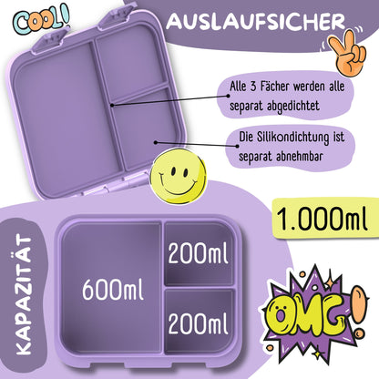 Brotdose mit Fächern, leicht & auslaufsicher - lila