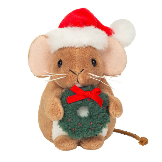 Ratón de peluche navideño con corona