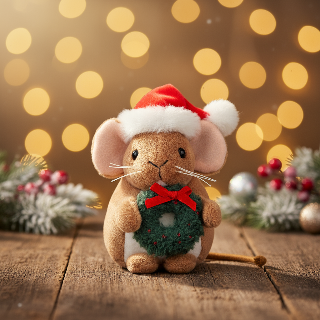 Kerstmuis met Krans Knuffel – 11 cm