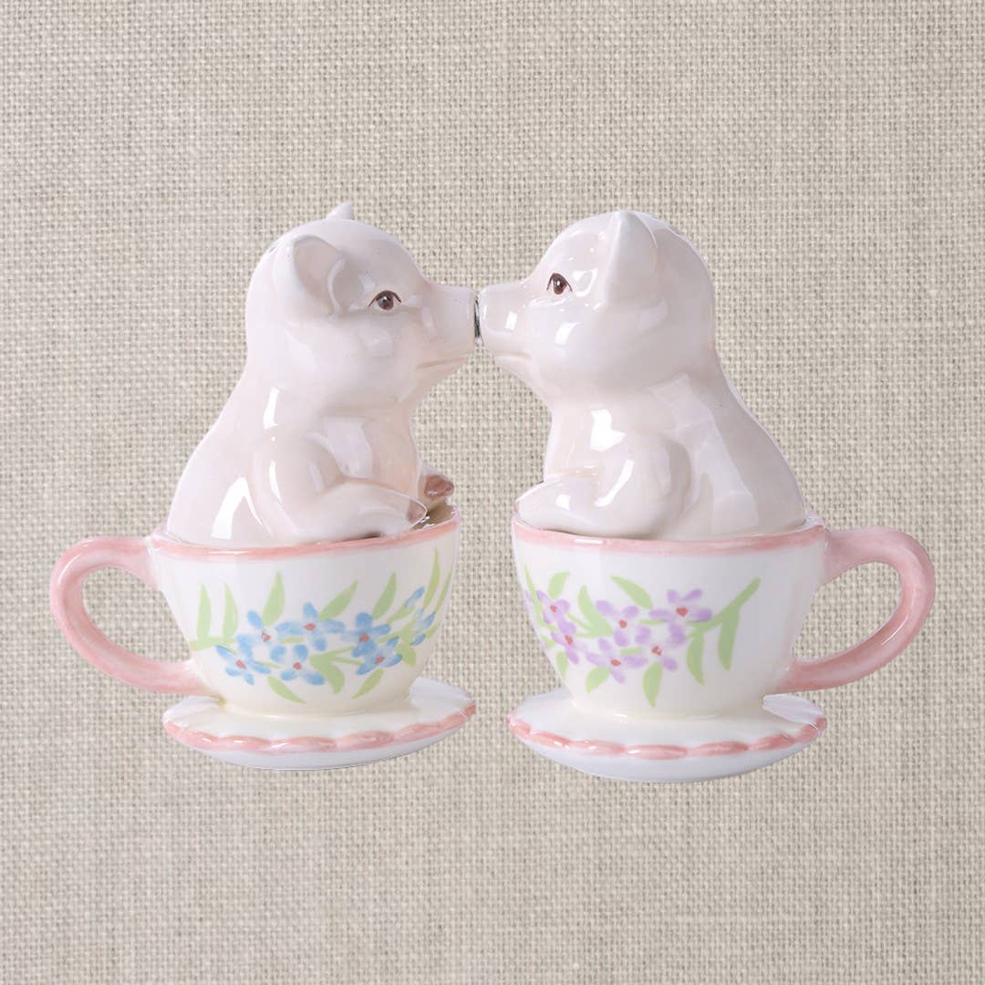 Salt and Pepper Pigs in Teacups