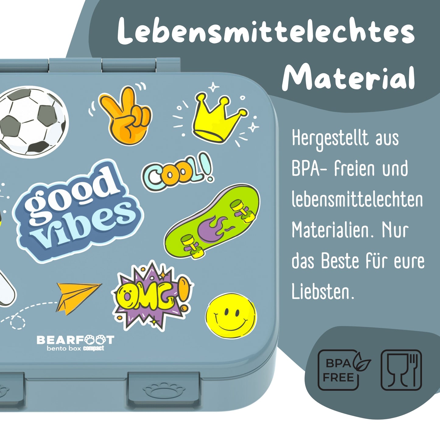 Brotdose mit Fächern, leicht & auslaufsicher - Sticker blau