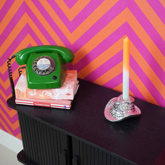 Bougeoir - Chapeau de Cowboy - Céramique - Argent - 13,5x11x7 cm