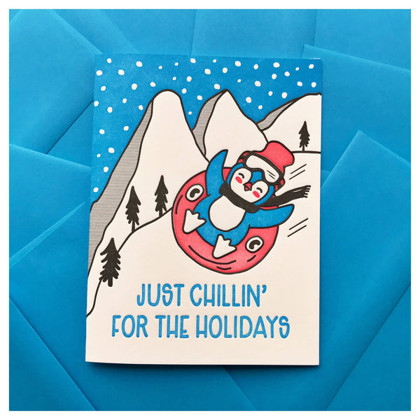 Biglietto d'auguri con pinguino "Just Chillin' for the Holidays"