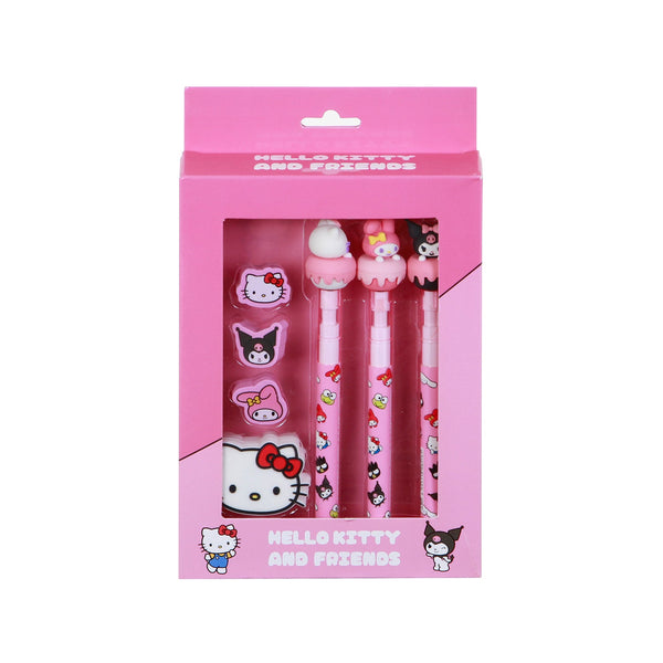 Pack Mix de 3 Crayons Éternels + 3 gommes + taille-crayon Hello Kitty