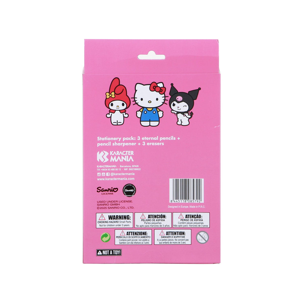 Pack Mix de 3 Crayons Éternels + 3 gommes + taille-crayon Hello Kitty