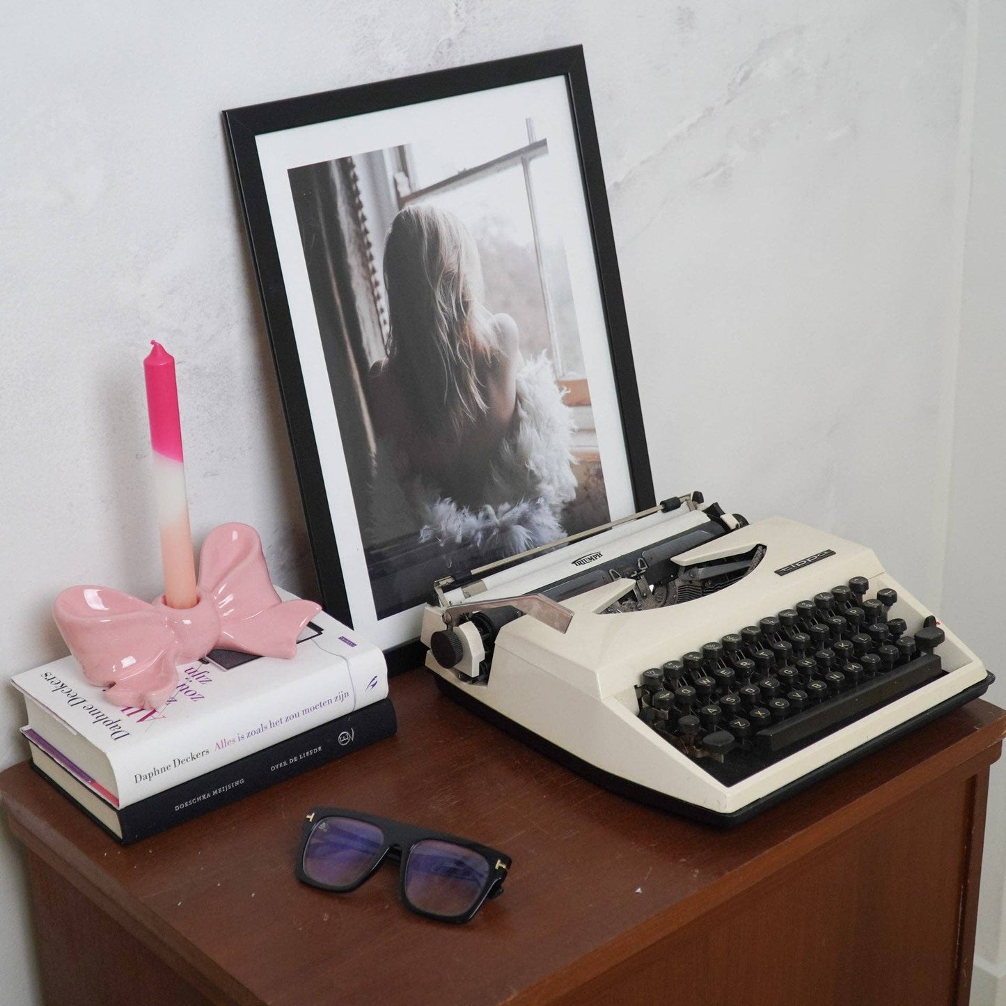 Kandelaar - Knoop - Keramiek - Roze - 18x9x7 cm