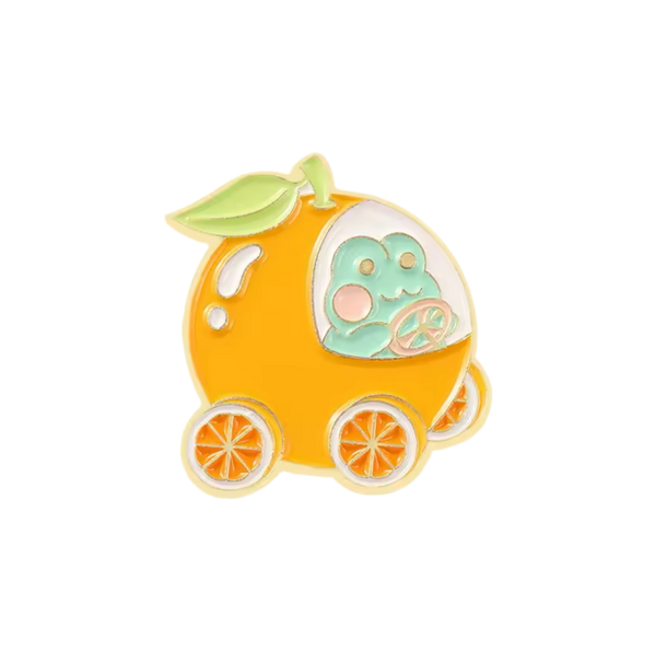 pins grenouille qui conduit une orange