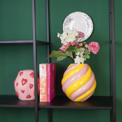 Vaso per fiori - Vaso a spirale - Ceramica - Giallo/Rosa chiaro - 20x20x21,5 cm