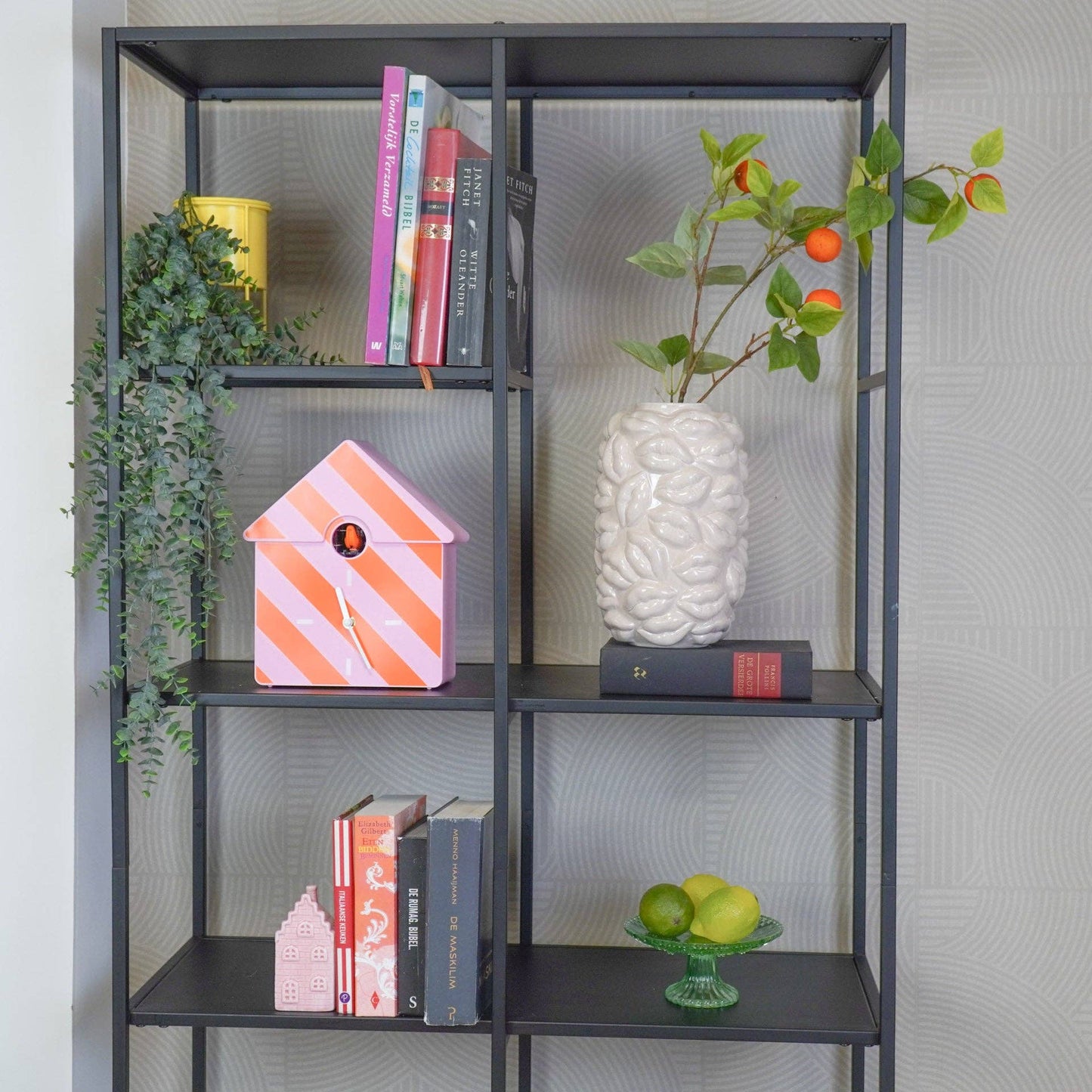 Clock - Cuckoo wall clock - Striped/Pink pattern - 24x27x9cm