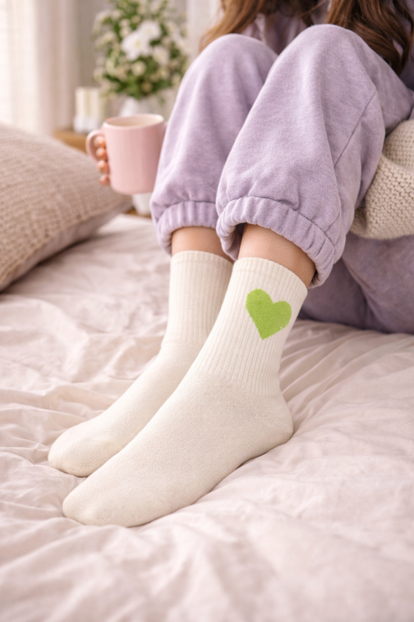 Calzini morbidi a forma di cuore verde