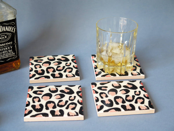 posavasos de cerámica con diseño de leopardo