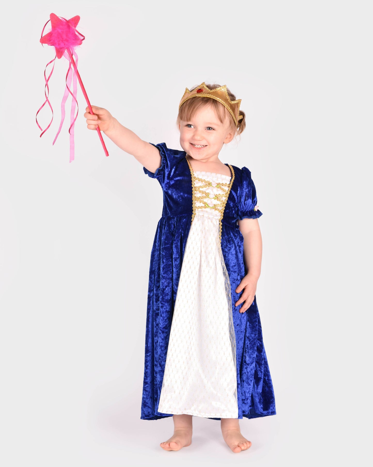 Robe de princesse en velours bleu taille 122-128 cm pour enfants de 6 à 8 ans