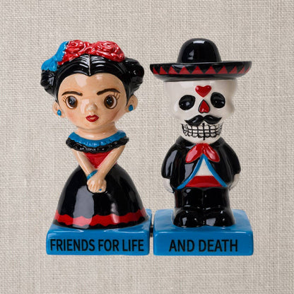 Dia De Los Muertos keramische zout- en peperstrooierset