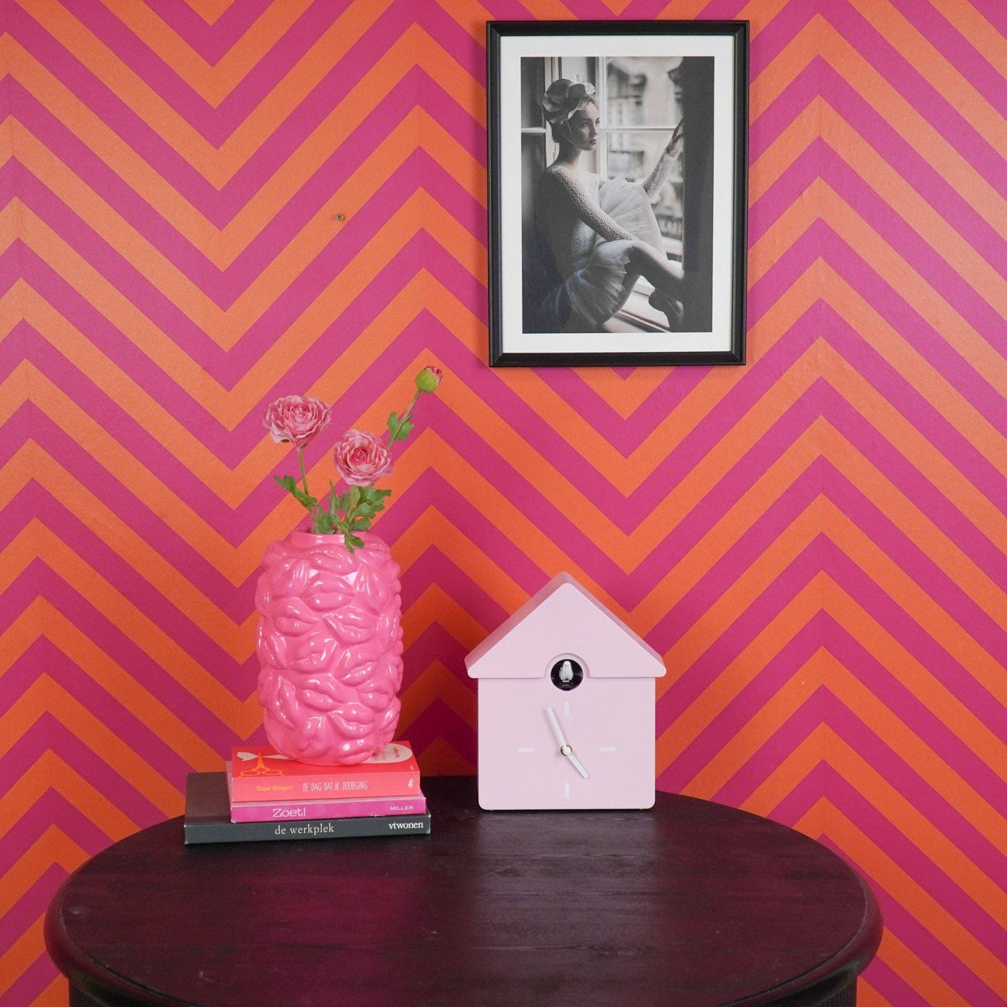 Clock - Cuckoo Wall Clock - Light Pink - 24x27x9cm