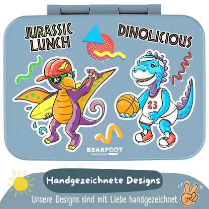 Brotdose mit Fächern, leicht & auslaufsicher - Dinos blau