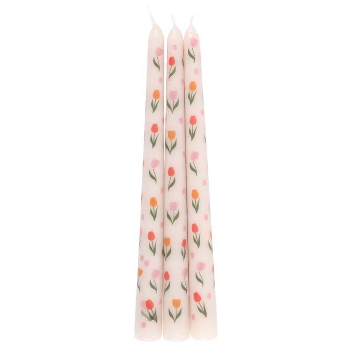 Ensemble de 3 bougies effilées à motif de tulipes