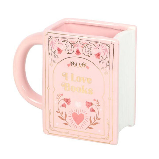 Mug en Forme de Livre "I Love Books" Rose