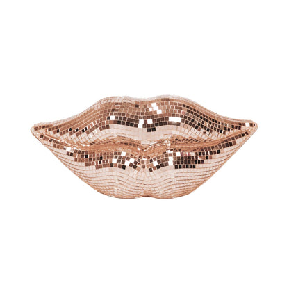 Ornamento - Lábio Disco - Vidro - Ouro Rosa - 29x10x13,5cm