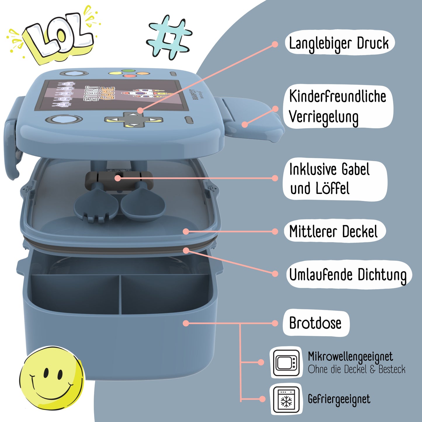 Kids lunch box with compartments, lightweight & leak-proof - Game
