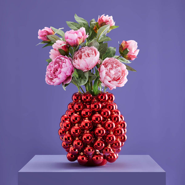 Jarrón de bolas navideñas, rojo