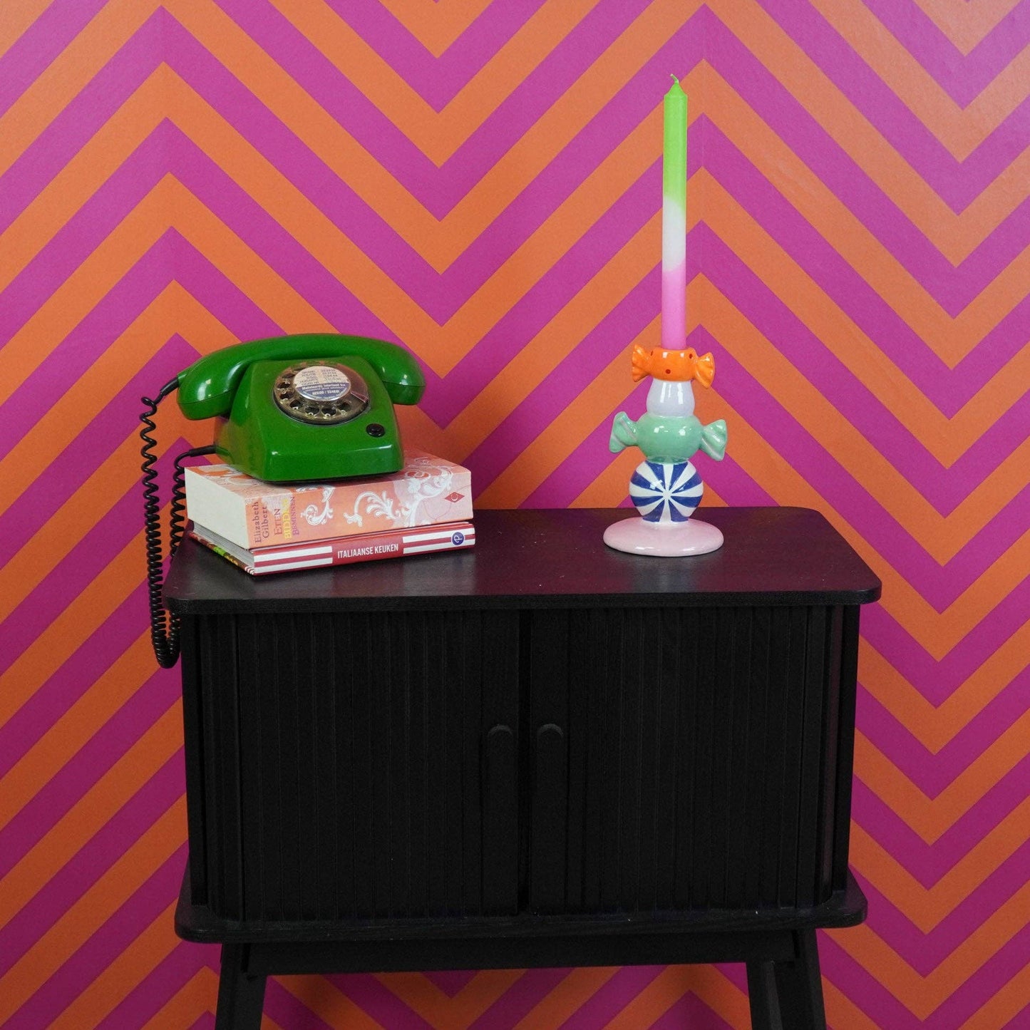 Bougeoir - Bonbon Toffee Agrafé-Multicolore-11x11x18cm