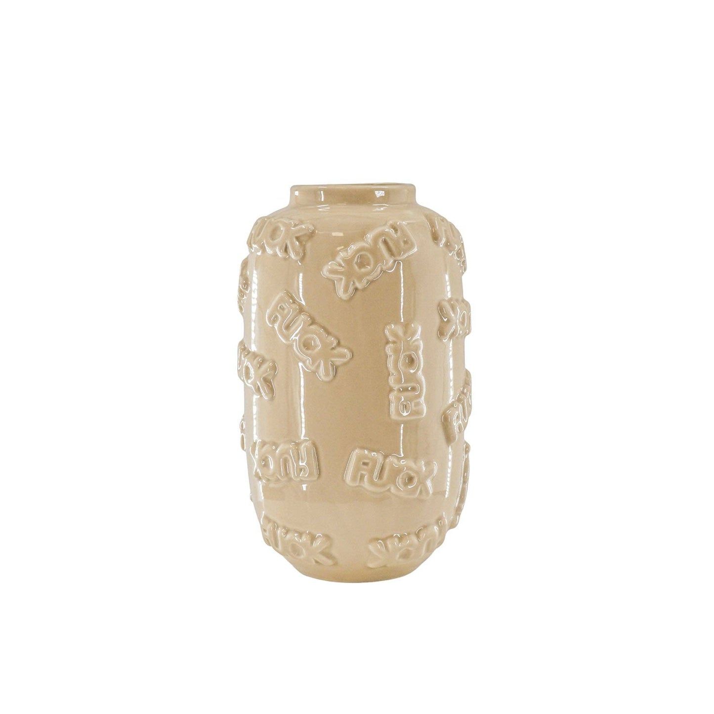 Vaso - 'FUCK' - Ceramica - Beige - 17x17x27cm