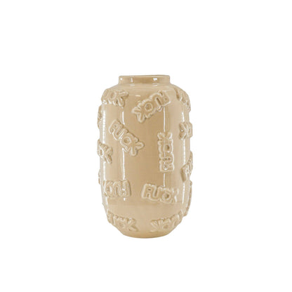 Vaso - 'FUCK' - Ceramica - Beige - 17x17x27cm
