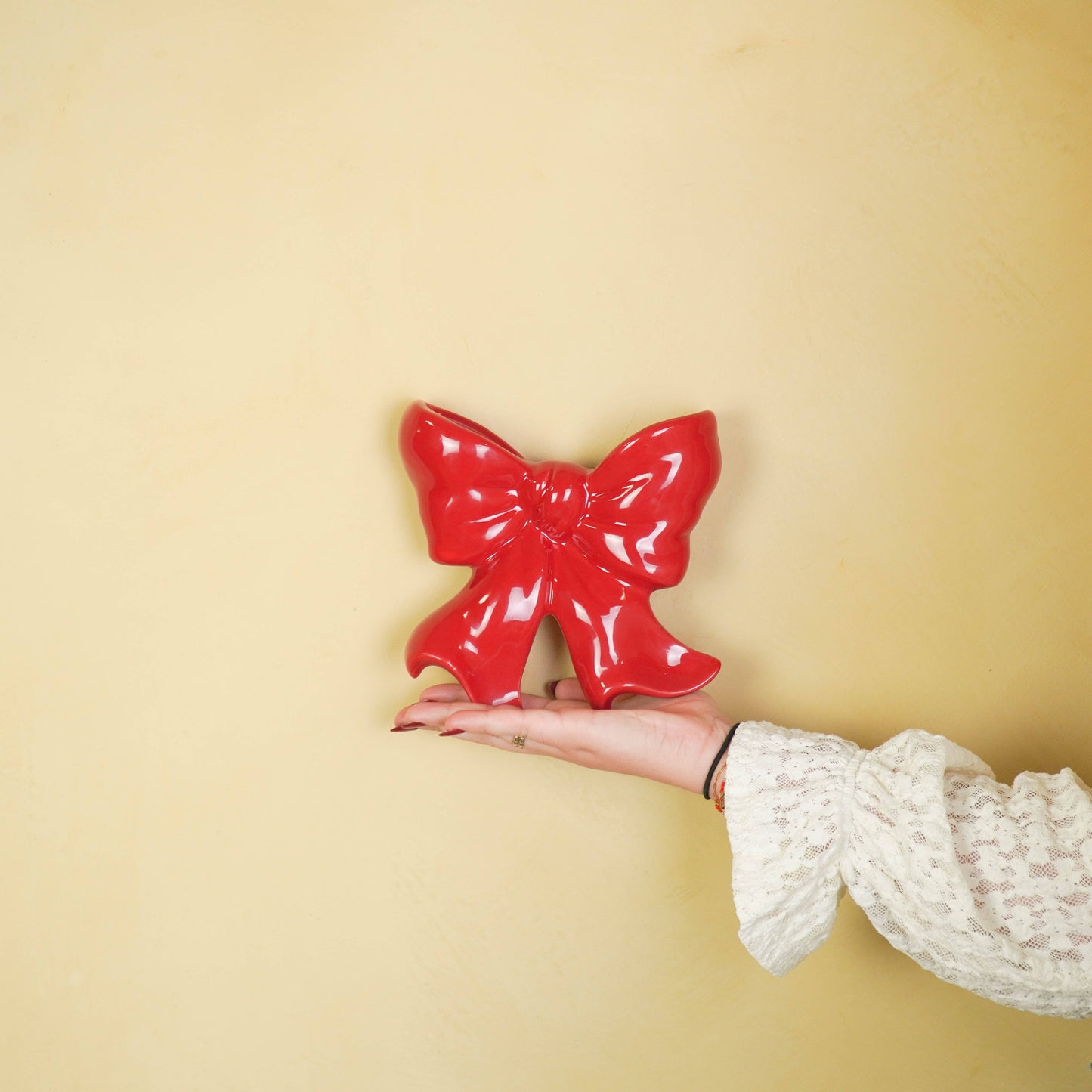 Jarrón de pared - Jarrón de pared arqueado - Cerámica - Rojo - 19 x 18,5 x 5,5 cm