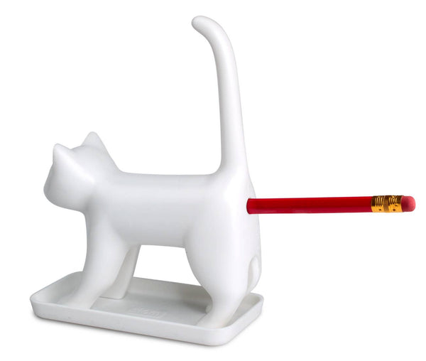 Apontador de lápis com som de gato branco