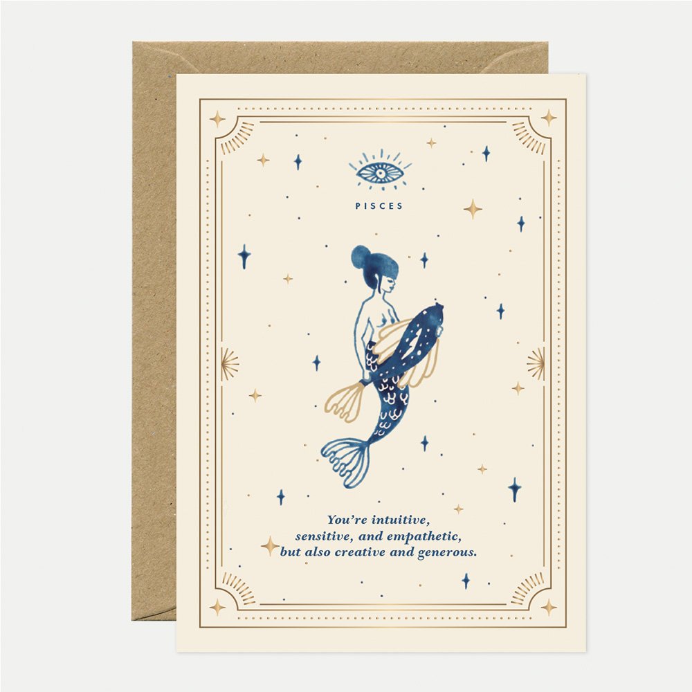Pisces - Carte de voeux - Feuille dorée