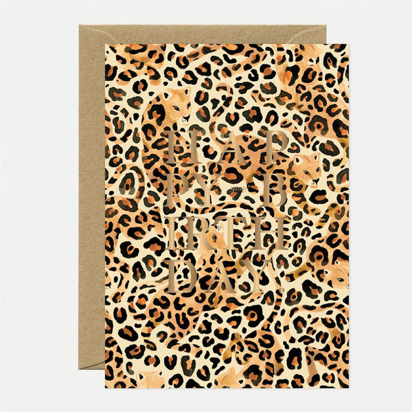 Leopard - Carte de voeux - Feuille dorée