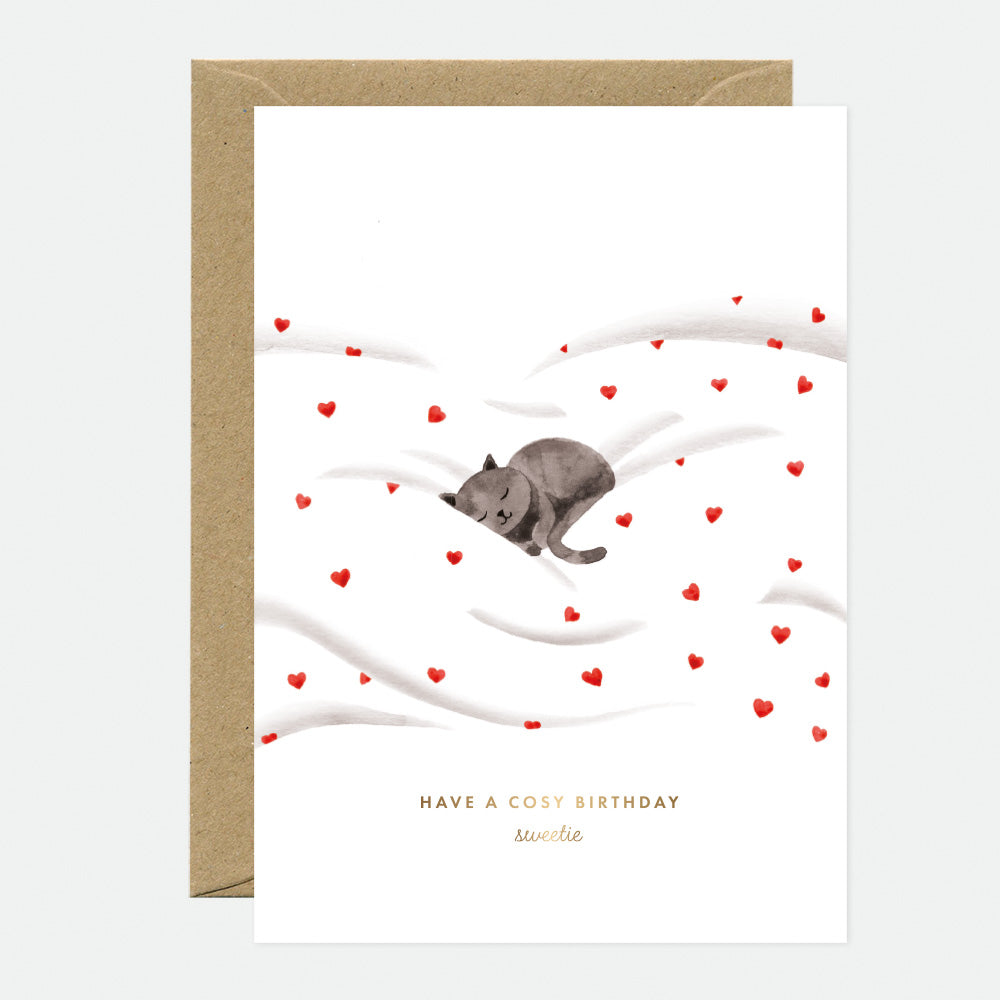 Cosy Cat - Carte de voeux - Feuille dorée