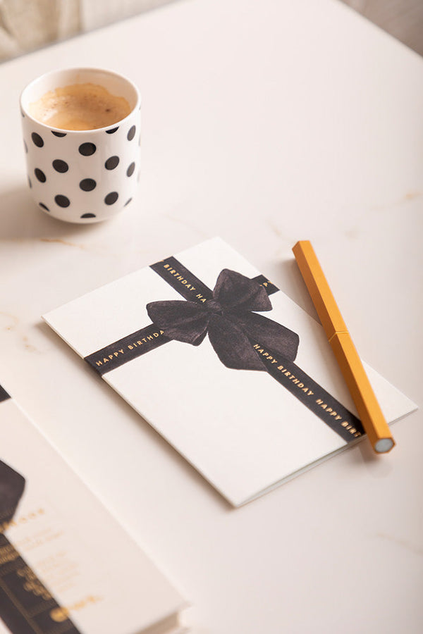 Happy Birthday Black Bow - Greeting Card - Gold Foil