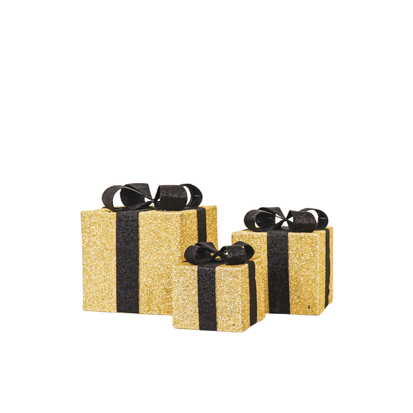Cadeau de Noël à LED - S3 - Polystyrène - Or/Noir - 15/20/25 cm