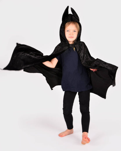 Cape de chauve-souris en velours noire 98-128 cl 3-8 ans