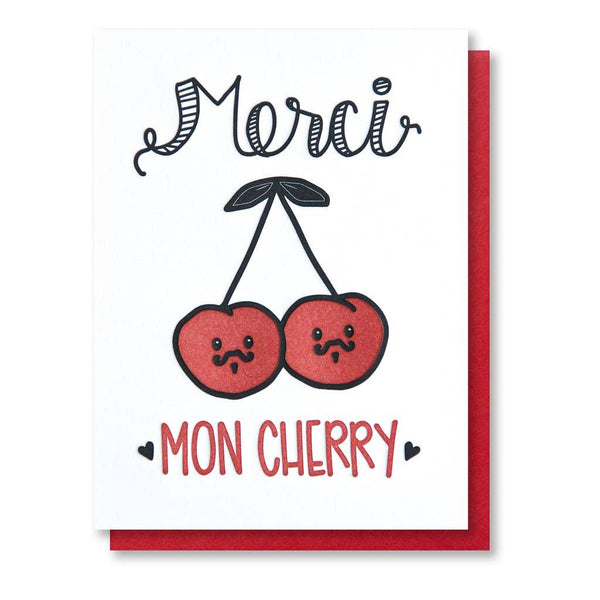 Biglietto d'auguri con ciliegie, "Grazie, mia ciliegia"