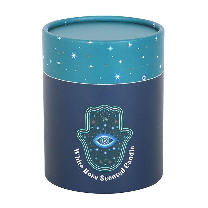 Bougie Main de Hamsa Rose Blanche avec Cristaux