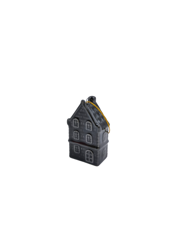 Kersthanger - Huisje - Keramiek - Zwart - 3,5 x 2 x 6,5 cm