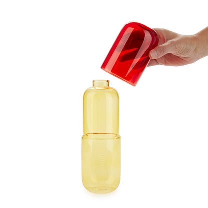 Water Pill Bottle and Drinking Glass